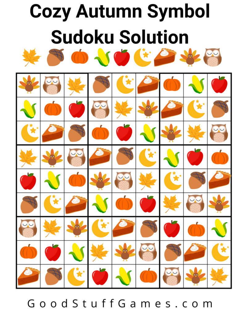 Cozy Autumn Symbol Sudoku Solution