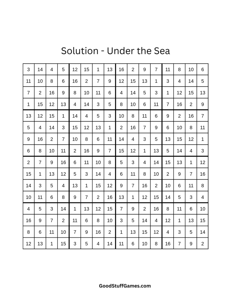 Sudoku Printable - Under the Sea Solution