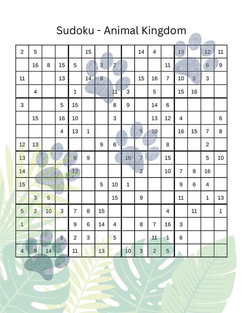 Free Sudoku -Printable - Animal Kingdom