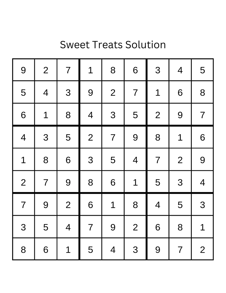 Free Sudoku Printable - Sweet Treats Solution
