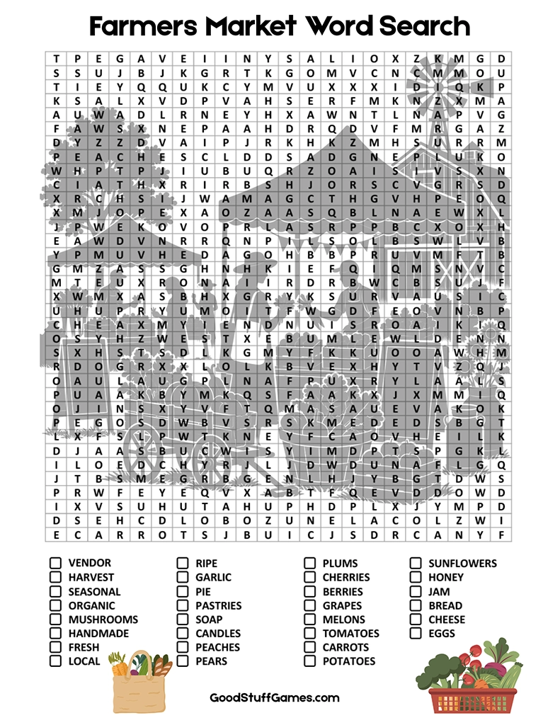 Word Search Printable - Under the Sea Farmers Market Word Search