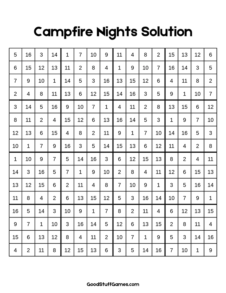 Campfire Nights Sudoku Solution
