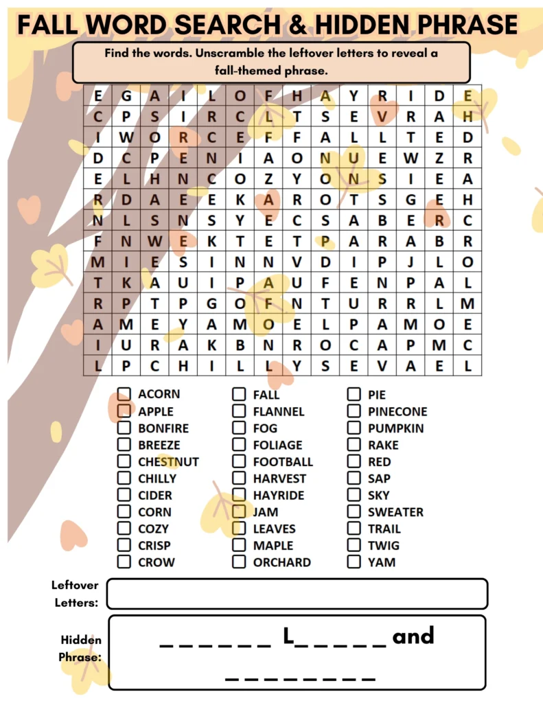 Fall Word Search Hidden Phrase