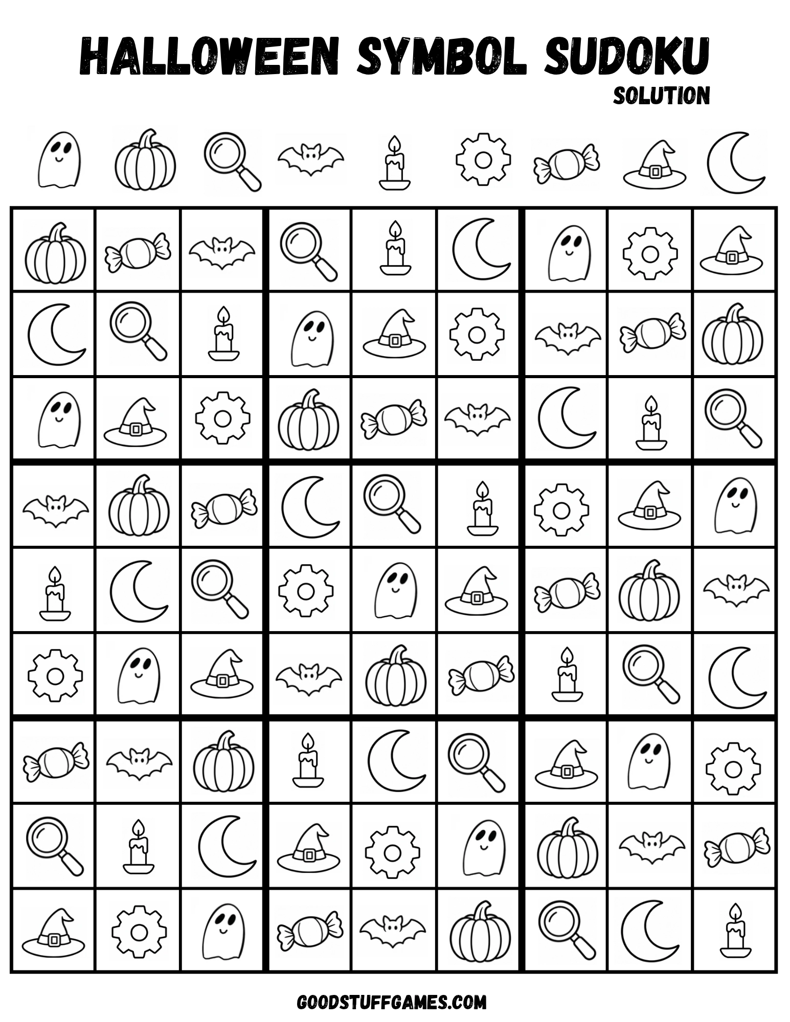 Halloween Symbol Sudoku Solution